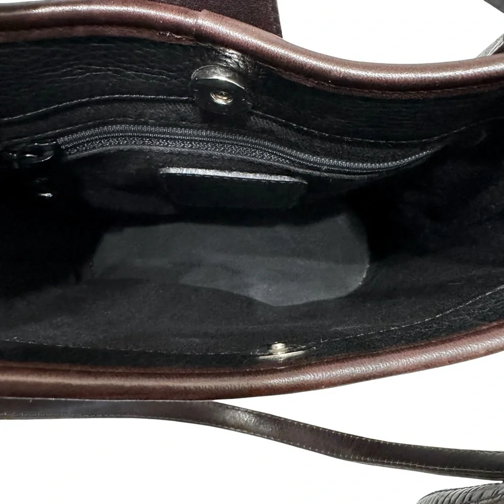 Brighton Black Leather Brown Croc Embossed Silver Bead‎ Two Handle Shoulder Bag